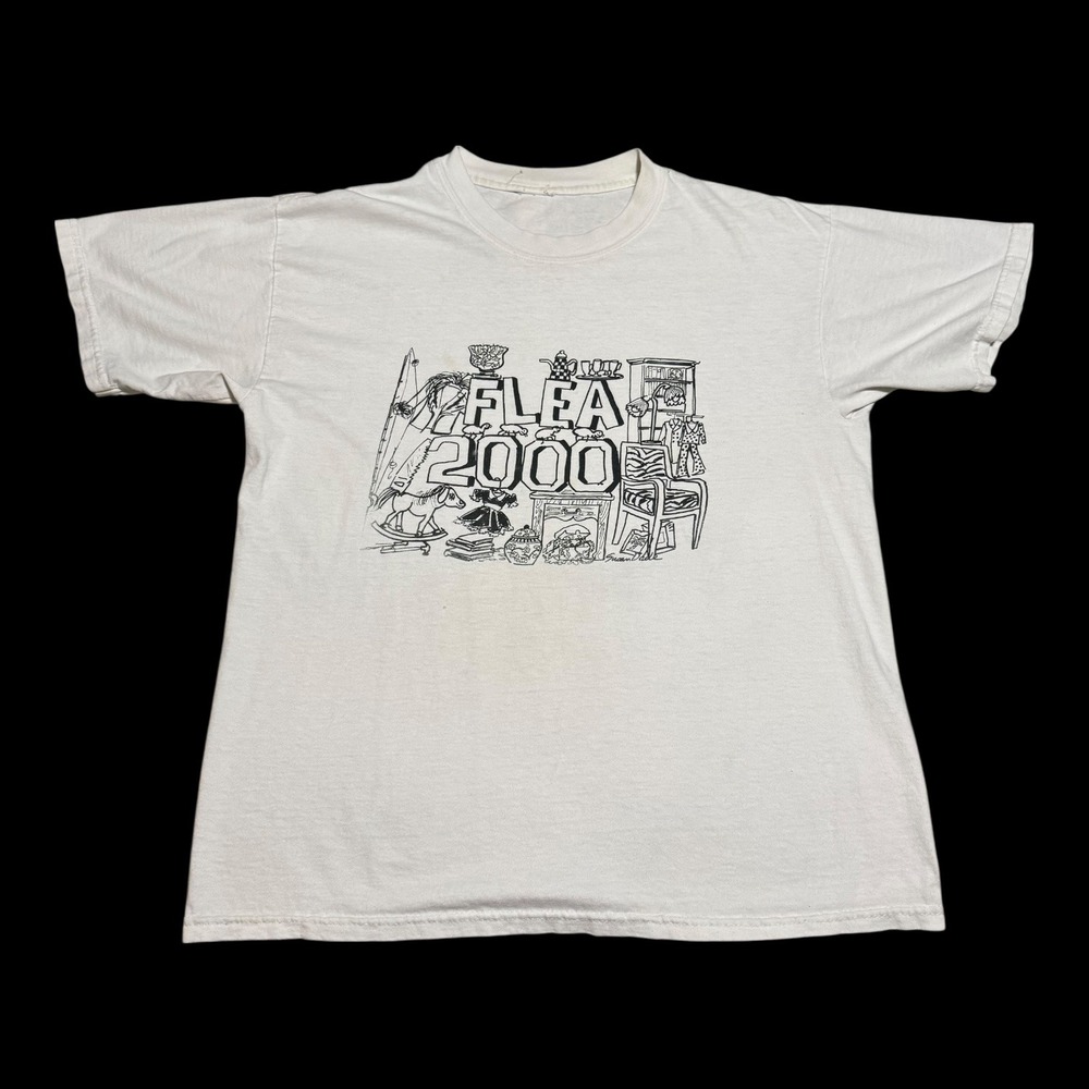 Vintage FLEA 2000 Flea Market Antique Susan Dale‎ Art White Shirt Men's Large